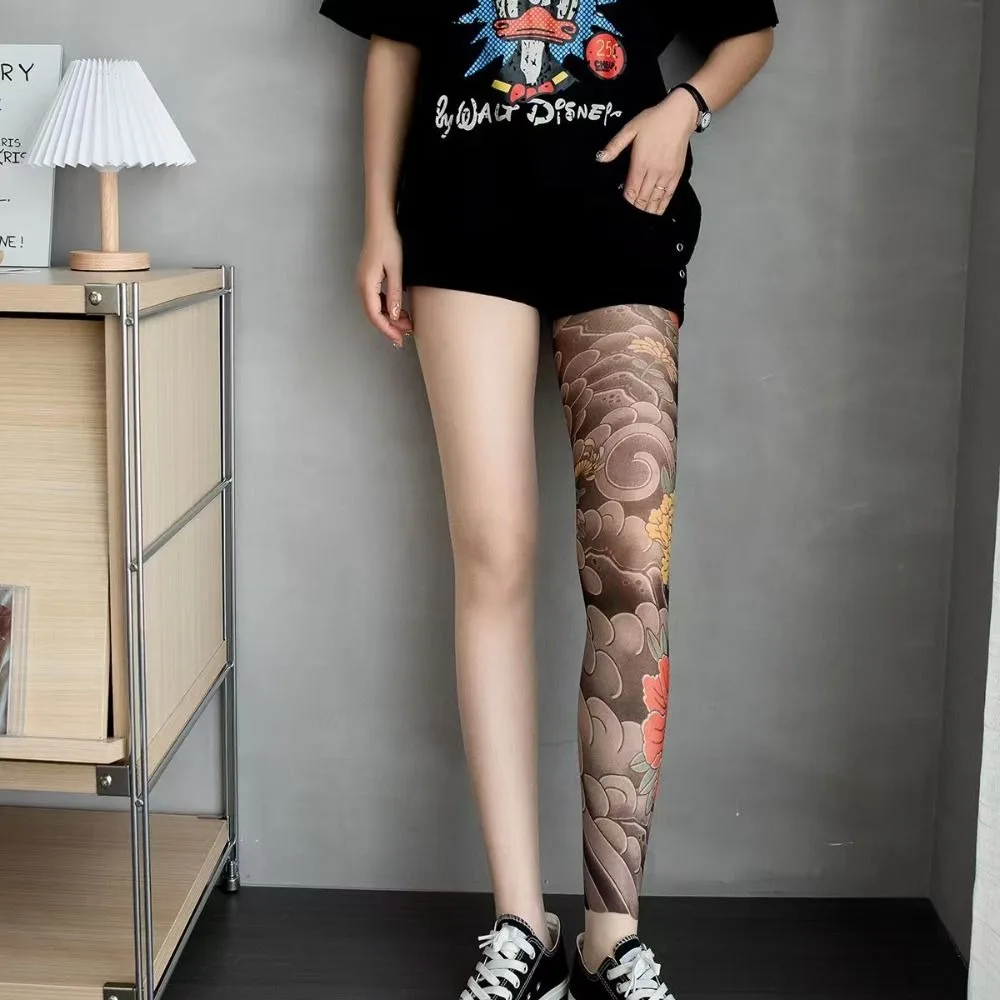 Frauen Sexy Gedruckt Strumpfhosen Gefälschte Tattoo Pfingstrose Strumpfhosen Weibliche Perspektive Mesh Leggings Hohe Strumpfhosen Weibliche Strümpfe – Detail 20