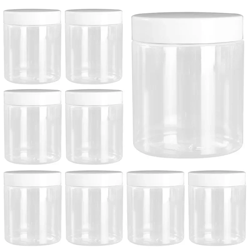 12Pcs250mlClearPlasticJarWithWhiteLidCandyGrainStorageJars