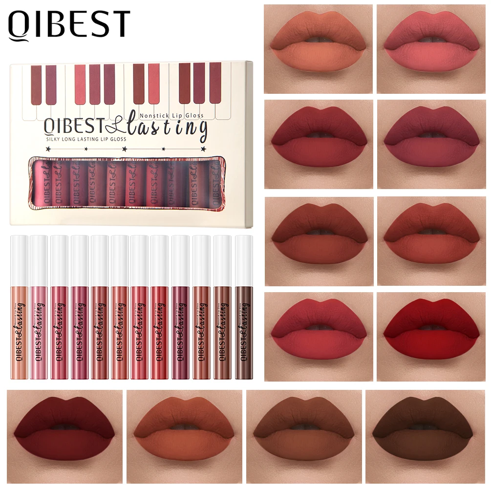 12 Colors Matte Liquid Lipstick Sets Lip Gloss Waterproof Long Lasting Sexy Red White Black Nude Lipgloss Makeup Sets_voghion.com