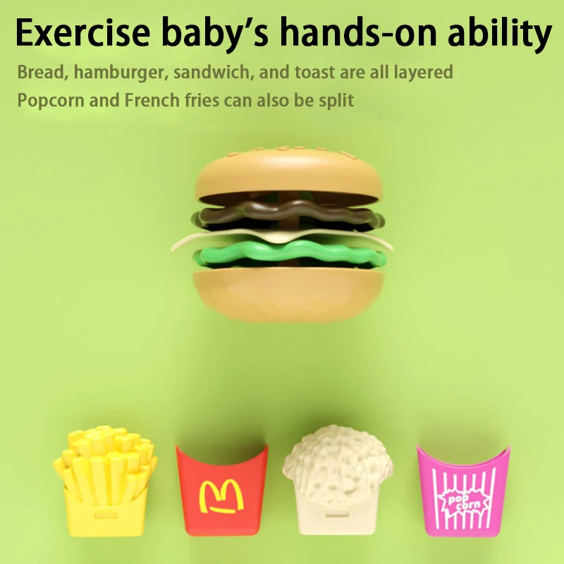 27pcs Baby Pretend Play Kitchen Kids Toys Simulation Hamburg Fries Food Role Play Montessori Educational Gift Toys for Girls 3