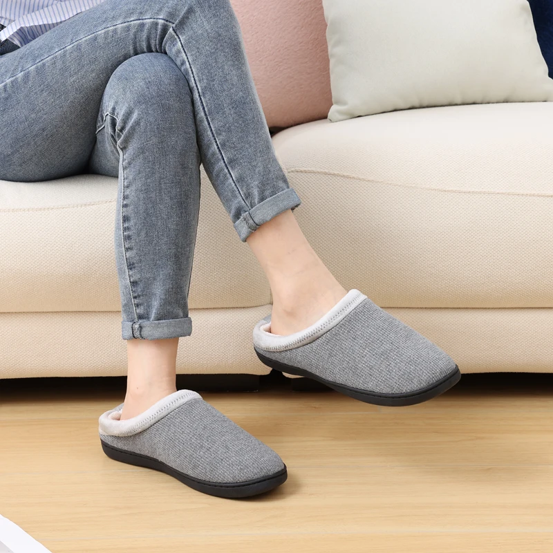 Shevalues Winter Flauschige Herrenhausschuhe Memory Foam Indoor Slides Gummisohle Flache Baumwollschuhe Warme Plüsch Herrenhausschuhe – Detail 7