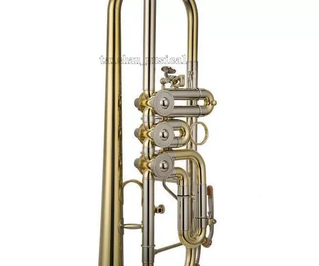 Professional Gold Lacquer Rotary Trumpet Horn Bb 129mm Bell Hard Case