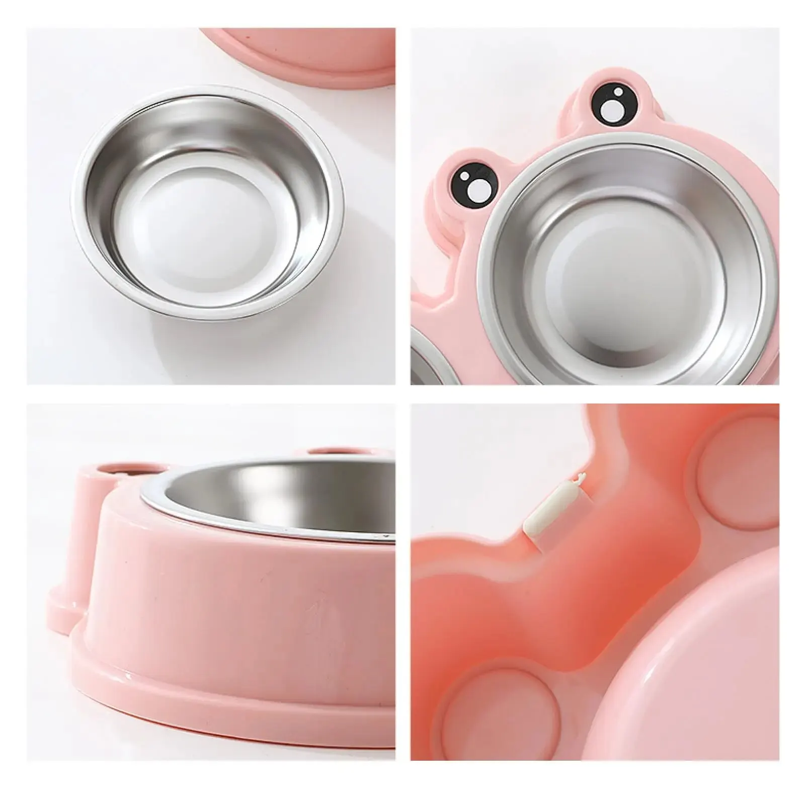 Dog Food Feeder Pet Dog Food Feeder Double Bowl Stainless Steel Rounded Cute Cartoon Frog Style Thickened Combo Anti-skid