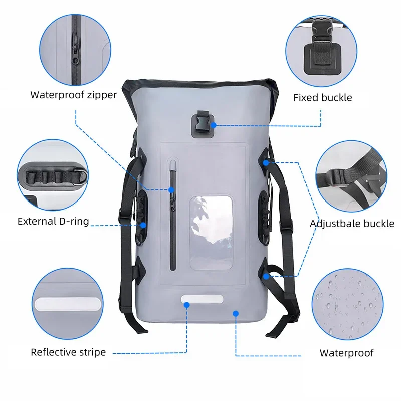 32L waterproof dry bag beach backpack rafting hiking bags large capacity wet dry sepration swimming backpacks