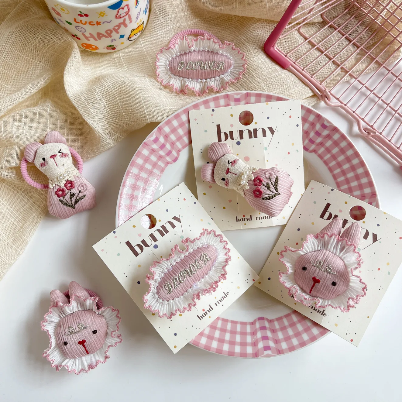 6pcs Rabbit Hairpin Sets for Baby Little Princess Korean Headwear Bunny Bobby Pin Hair Tie Set Easter Girls Hair Acc