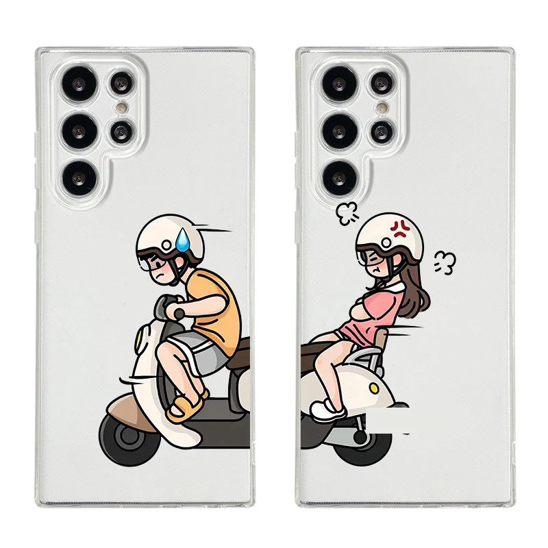 Adorable Cartoon Couple Electric Car Soft Clear Phone Case Cover