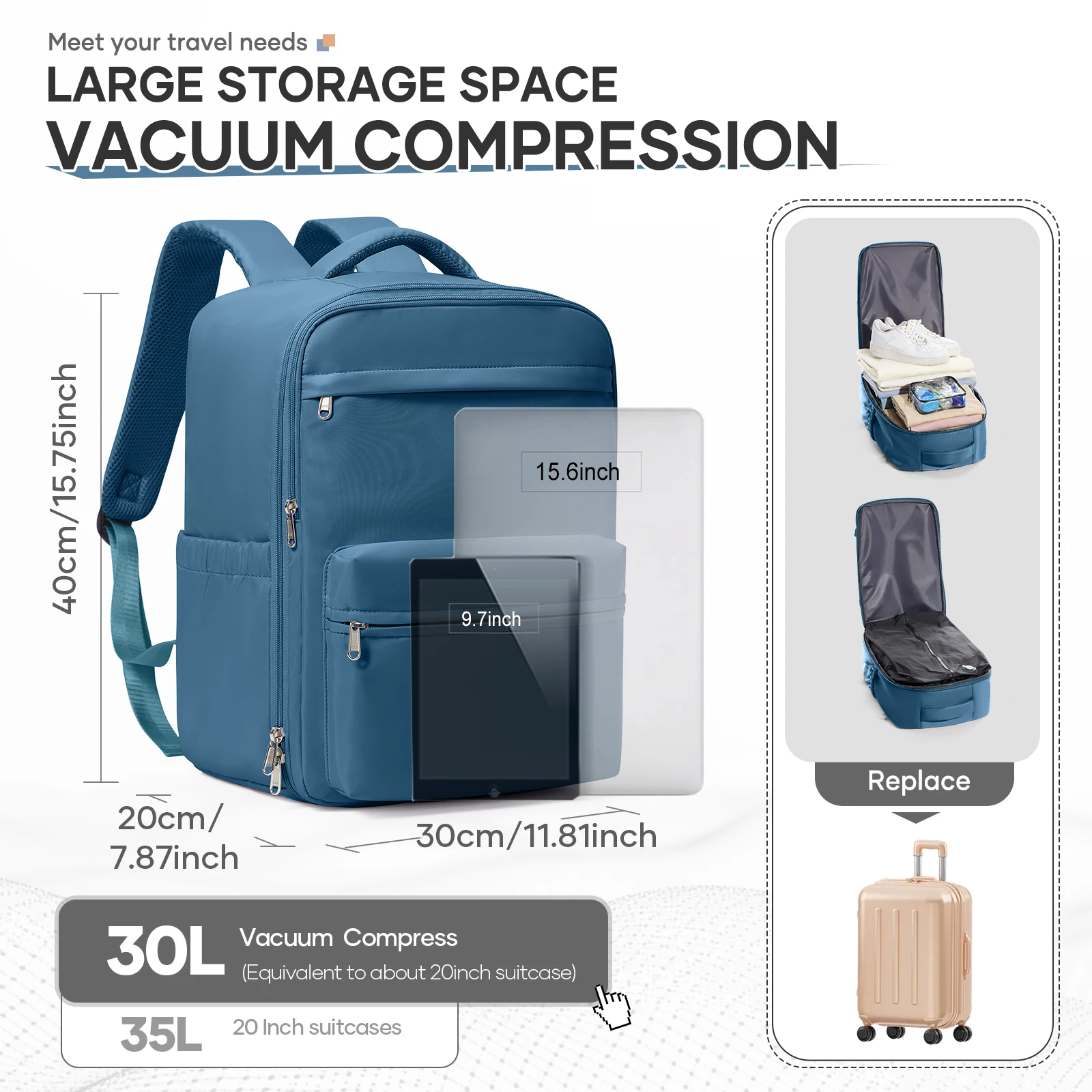 New Vacuum Compression Backpack Aircraft Ryanair 40x30x20 Airplane Travel Bag Cabin Bag  Wizzair Carry On Luggage Laptop Bags