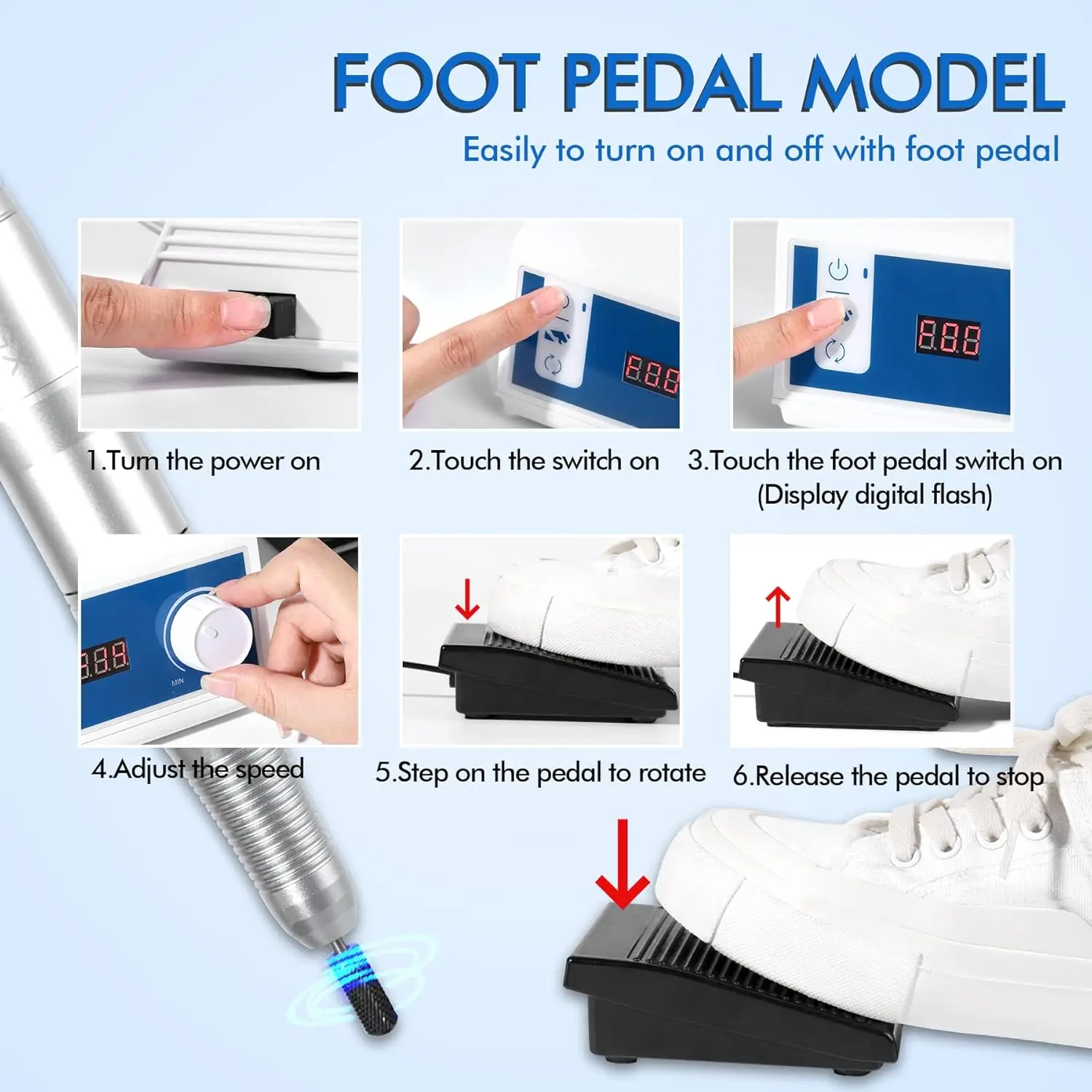 Professional Nail Drill, 45000RPM Brushless Electric Nail File Manicure Pedicure with 7 Drill Bits, Perfect for Home Salon Use, 6