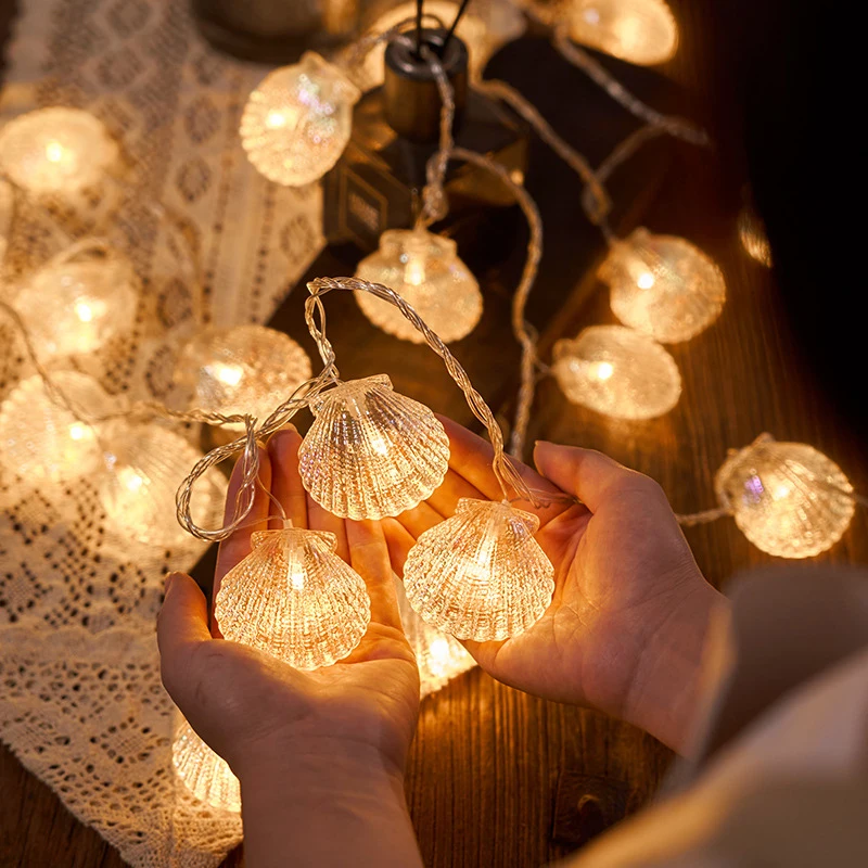 LED Beach Shell Light String Starfish Light String, 20 LED 9.84ft String Lights USB Powered Waterproof Cute Atmosphere Lights