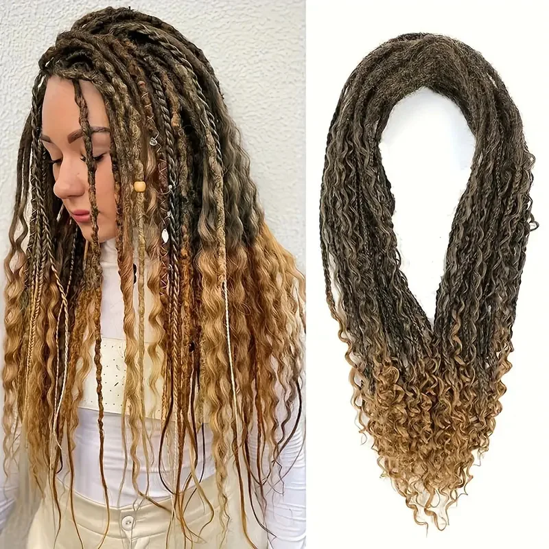 

Boho Dreadlocks Synthetic Double Ended Dreadlock Extensions with Boho Box Braids 24inches 10 Strands Thin Boho Soft