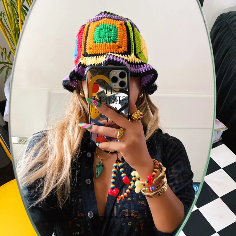 Women Handmade Crochet Bucket Hats Y2k Fashion Summer Beach Korean Hollow Knitted Hat Women Bucket Hat Women Hat Bucket Hat