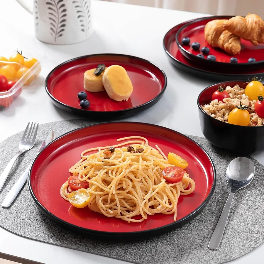 12-piece Dinnerware Sets for 4-Dinner Plates Dessert Plates Cereal Bowls Lightweight Melamine and Bowls Sets RV Kitche