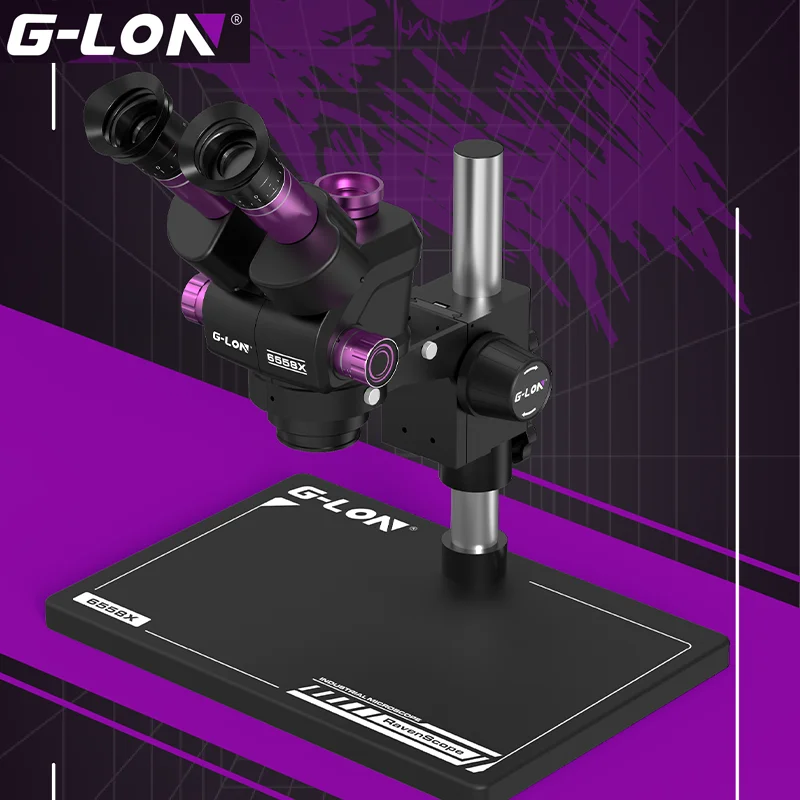 G-LON 동기식 줌 삼안 스테레오 현미경 6.5-58X 줌 Ultra HD 휴대 전화 PCB 용접 현미경 도구 세트