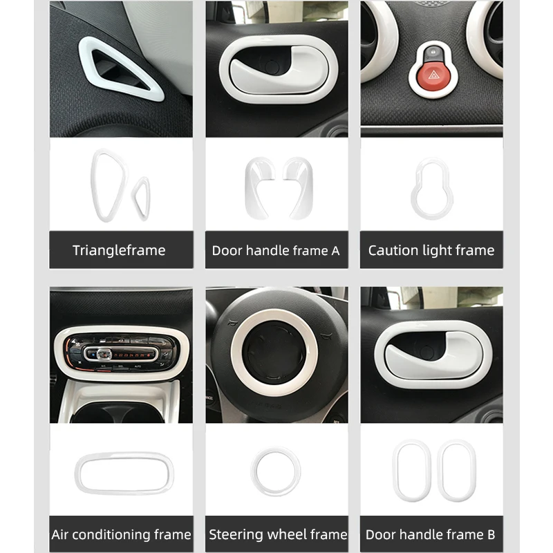흰색 자동차 인테리어 장식 액세서리, ABS 장식 수정 스티커, 스마트 453, Fortwo Forfour 자동차 스타일링