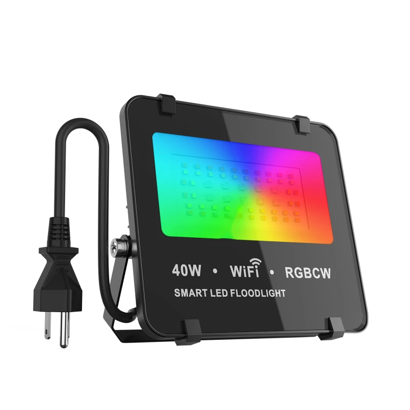 

40w Wall Lamp Ip66 Outdoor Lighting Rgb Smart Home Black Warm Cool Lighting Dimmable Smart Floodlights Wifi Spotlight