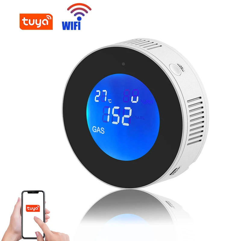 Tuya WiFi Smart Natural Gas Leakage Detector Fire Security Alarm Digital LCD Temperature Display Gas Sensor for Home Kitchen zigbee siren alarm