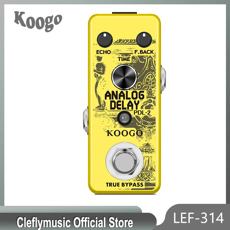

Koogo-LEF-314 Guitar Delay Pedal Analog Digital Delay Effect Pedals True Bypass Full Metal Shell 25ms ~ 600ms
