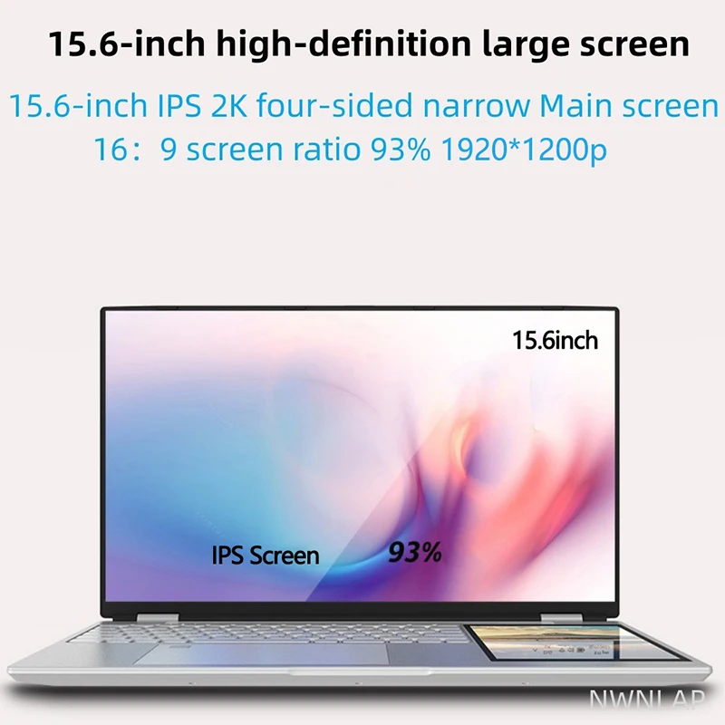 Dual Screen 15.6+7inch Laptop Intel N100 32GB RAM 2TB SSD DDR4 Win11 Fingerprint Unlock HD Camera Backlit Keypad Notebook 5
