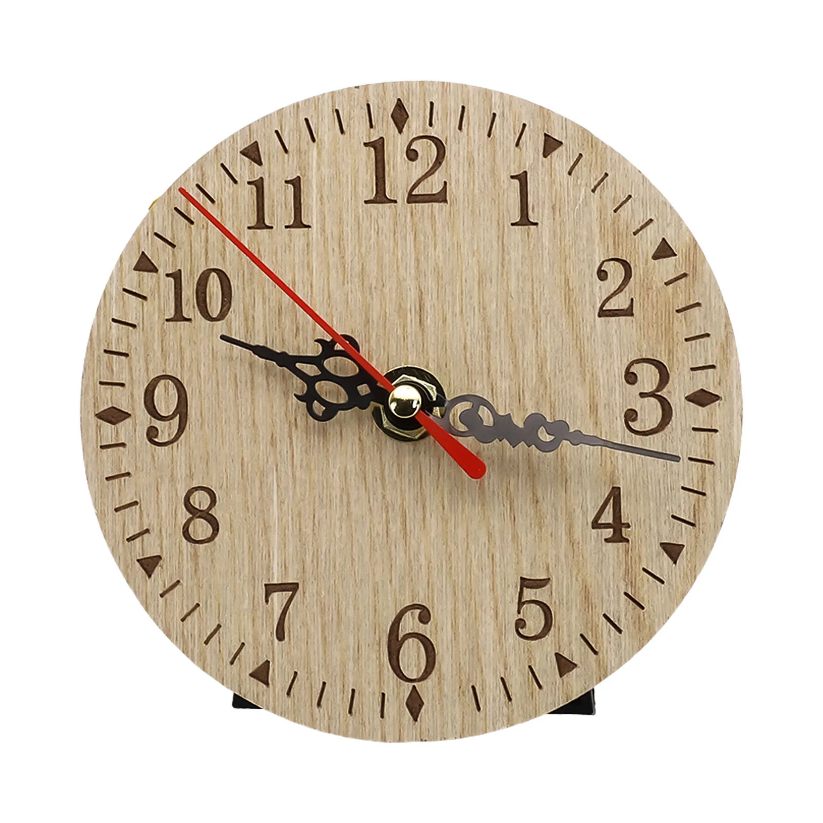 

Quiet Numerals Wooden Round Small Desk Clock with Retro Vintage Style Suitable for Home and Office Decoration