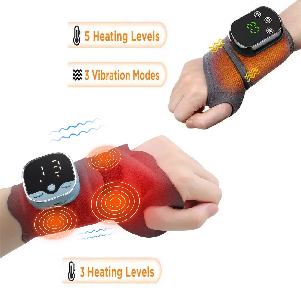 New Electric Cordless Wrist Massager 3 Levels Hot Compress Heated Wristband for Tenosynovitis Vibration Heating Wrist Brace