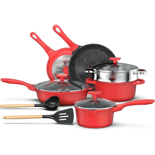 Pots and Pans Set, imarku 11-Piece Nonstick Cookware Set Granite Coating,  Induction Kitchen Cookware Sets