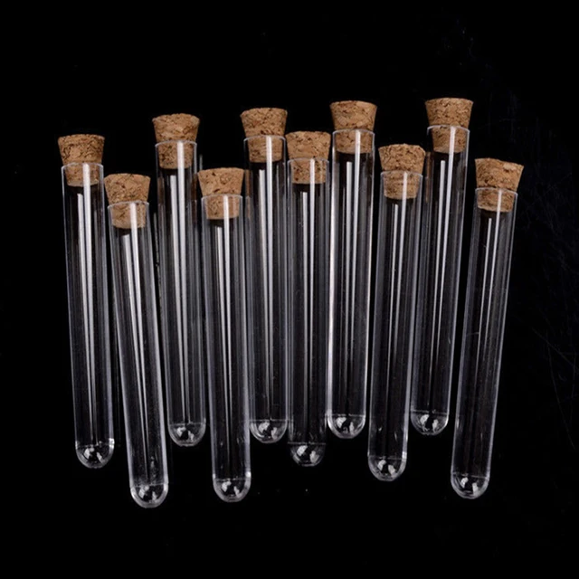 10 Darab Műanyag Laboratóriumi Tesztcső 12X100 Mm Átlátszó Kémcső Parafa Dugókkal Iskolai Kiegészítők - Image 2