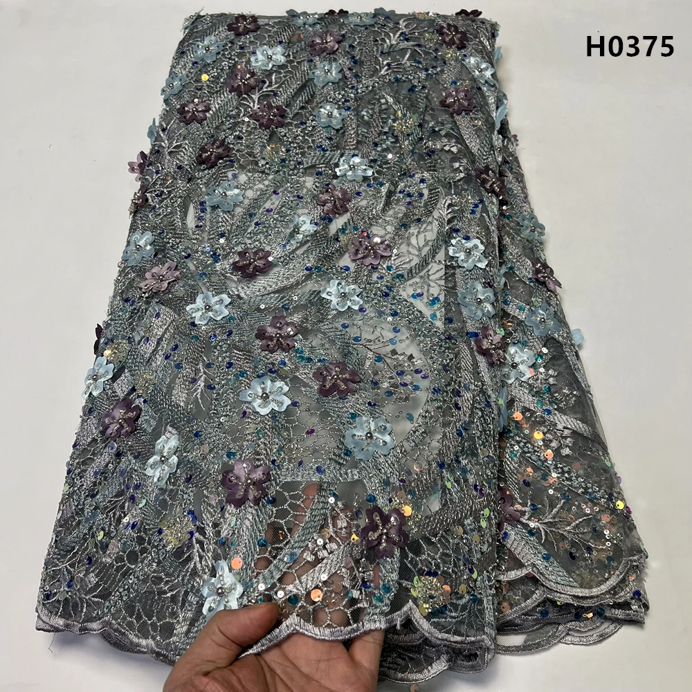 

2023 African Nigeria High Quality Sequins Tulle Lace Fabric French Wedding Party Dress Beads Stone Embroidery Guipure 5Yards