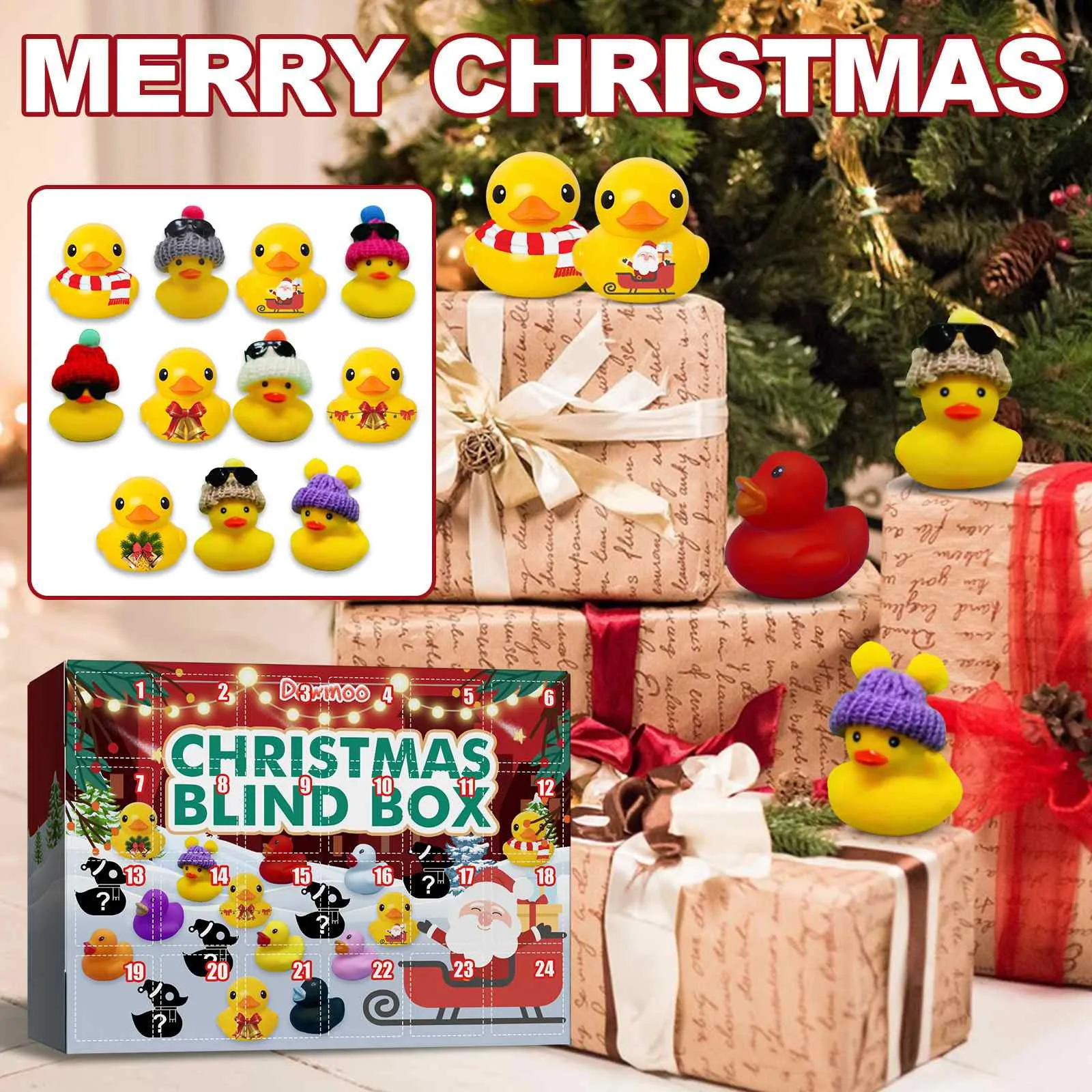 Christmas Advent Calendar With 24 Rubber Ducks 24 Days Countdown Calendar Rubber Ducky Bath Toy Creative Christmas Gifts 4