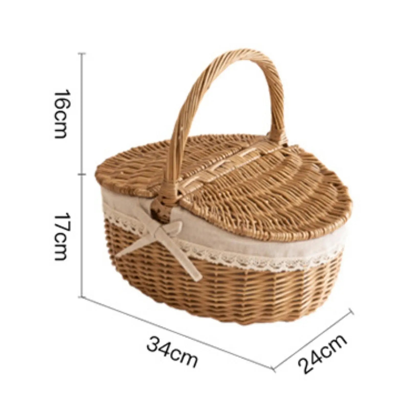 Picnic Basket, Wicker Basket, Sturdy Woven Body with Removable Liner, Outdoor Camping Basket for Birthday, Gift Basket for 6