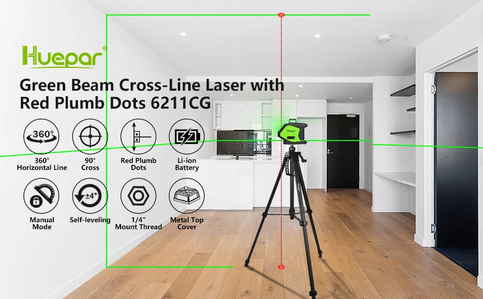 Green Laser Level With 2 Plumb Laser Dots,Self-Leveling 360° Coverage Laser Leve