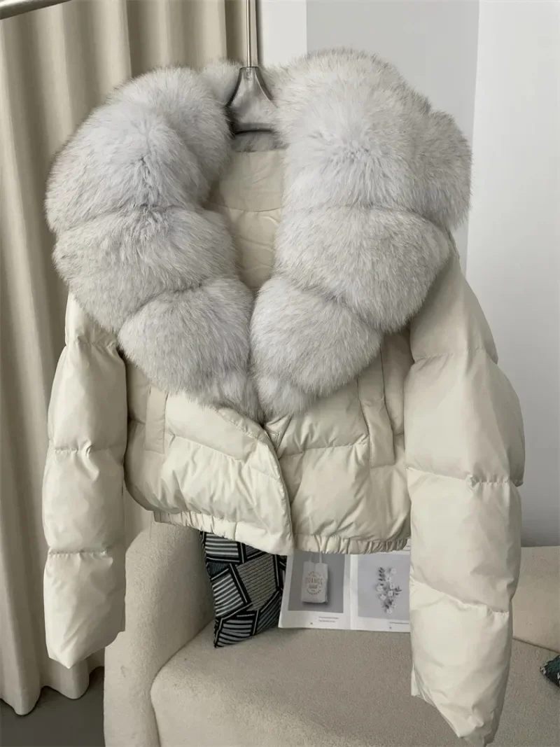 OFTBUY 2024 Big Natural Real Fox Fur Coat Women Autumn Winter Female 90% White Duck Down Jacket Feather Short  Coat Thick Warm 6