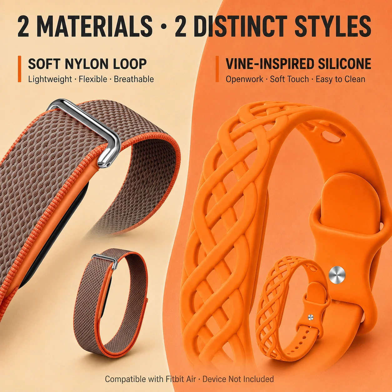 Versatile 2-in-1 Style Band Set with Unique Vine Openwork and Breathable Nylon Loop Strap
