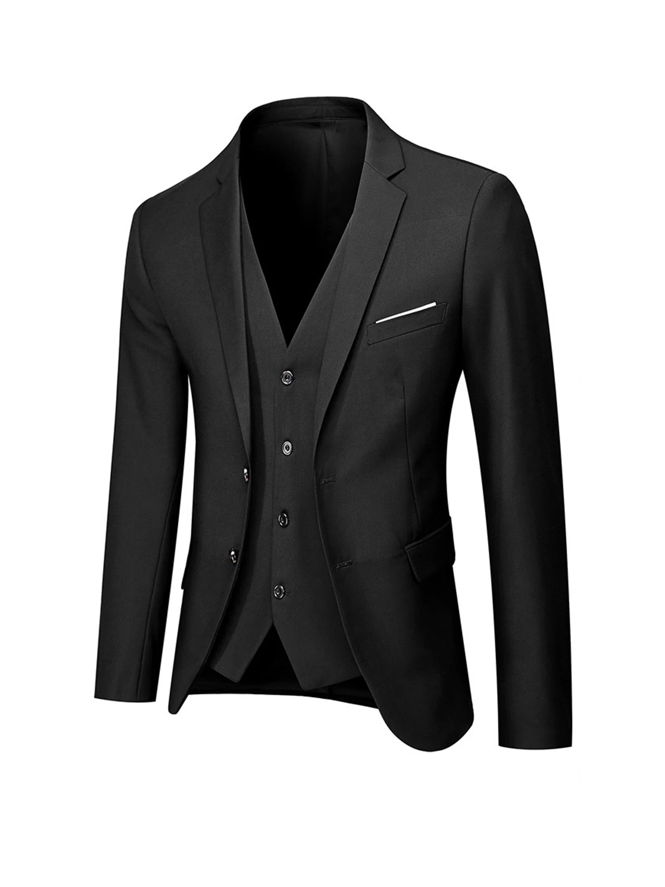 Mens Suit Four Seasons Men's Suit Three-piece Set Fashionable and Casual Formal Occasion Wedding Single-breasted Two-button Vest Trousers