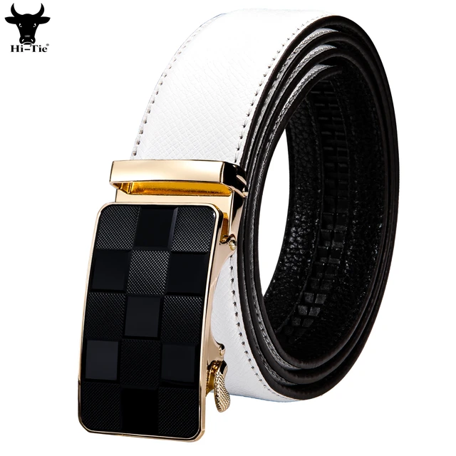 Hi-Tie 16 Colors Genuine Leather Mens Belts Automatic Buckles