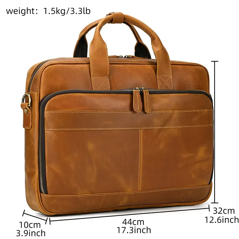 

Business Cow Inch Horse Handbag Male Leather Laptop Leather Bags Genuine PC For 16 Crazy Briefcase Shoulder Man Messenger Office