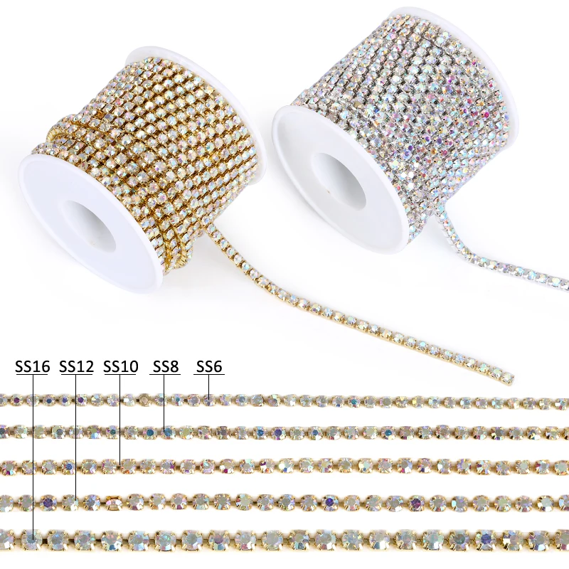 DUCRYSTAL 크리스탈 글리터 재봉 라인스톤 체인, 드레스 장식 트림 액세서리, 1 야드, 10 야드