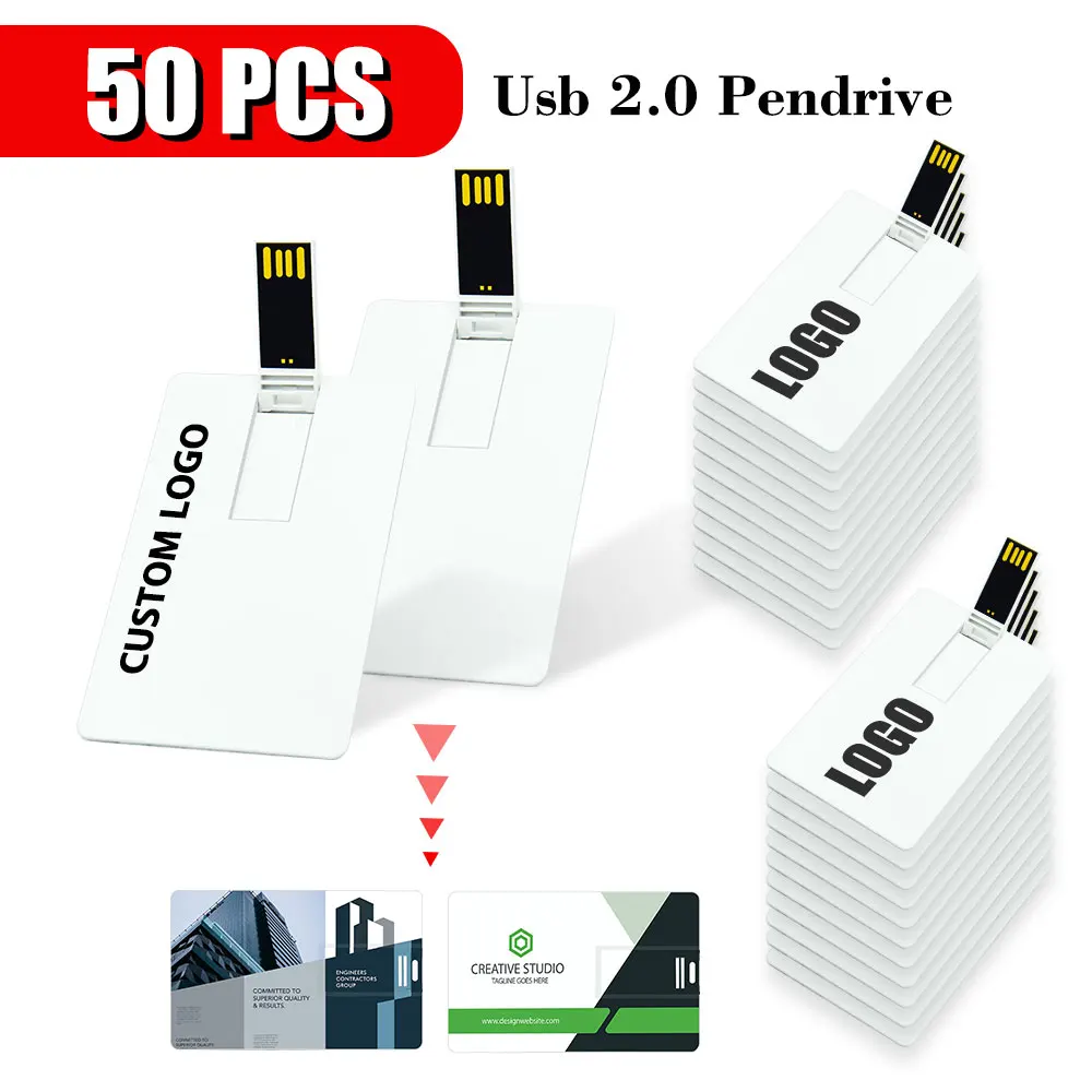 

50PCS Credit Card Memory Storage 4GB 8GB 16GB 32GB USB Flash Drive 64GB 128GB Pen Drive usb 2.0 Free Customized For Gift U Disk