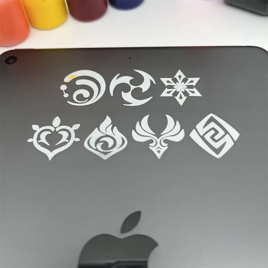 

Аниме игра удар семь элементов тема металлический полый логотип наклейки студенческие Канцтовары ноутбук фотография DIY Наклейка подарки