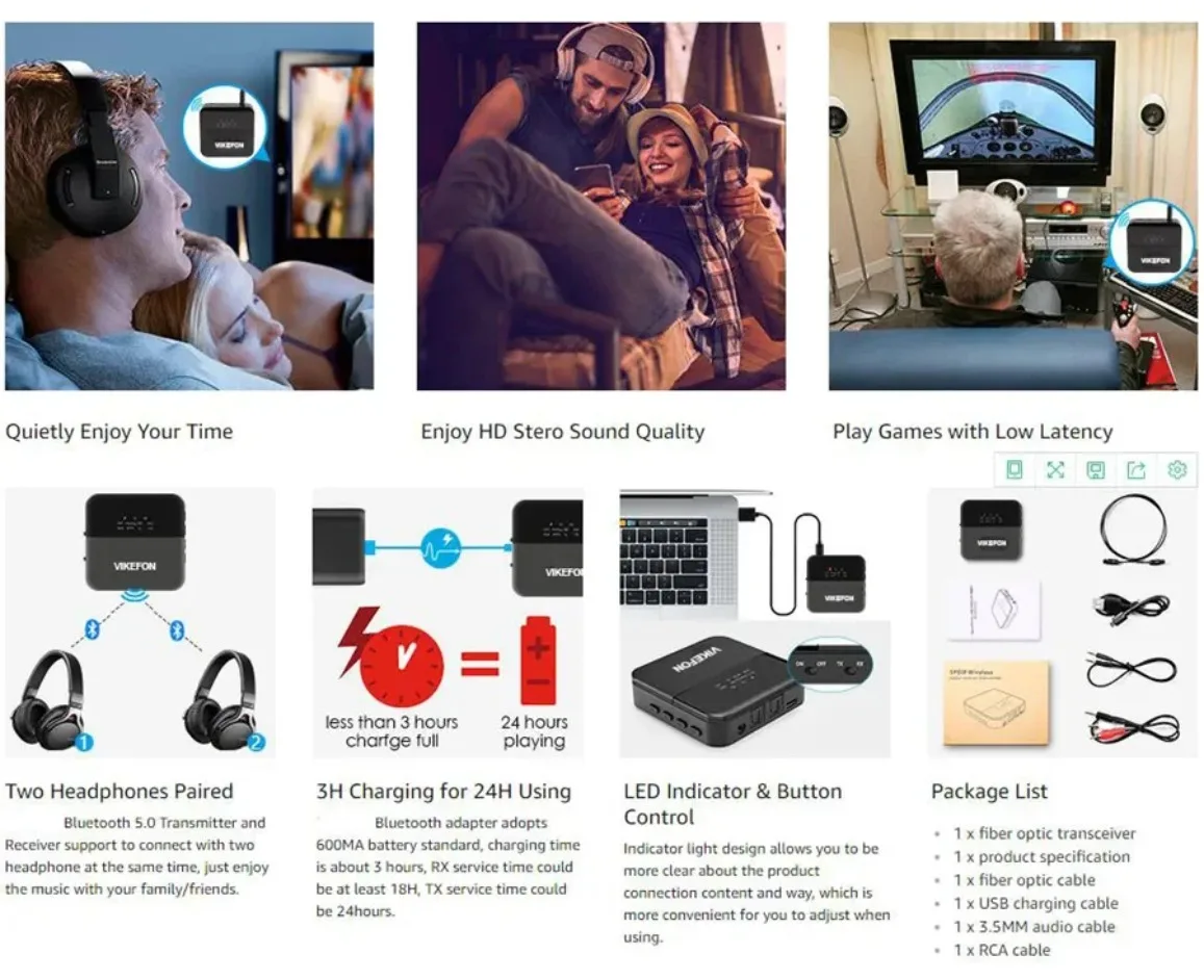 무선 어댑터 RCA SPDIF 3.5mm Aux 잭 블루투스 5.0 오디오 송수신기 AptX HD LL 저지연 CSR8675 TV PC 자동차용