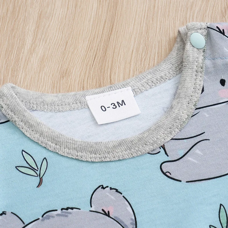 Pasgeboren Baby Kleding Blauwe Koala-Print Mode Baby Jumpsuit Peuter Korte Mouw Pyjama Jongens Bodysuit Zomer Romper