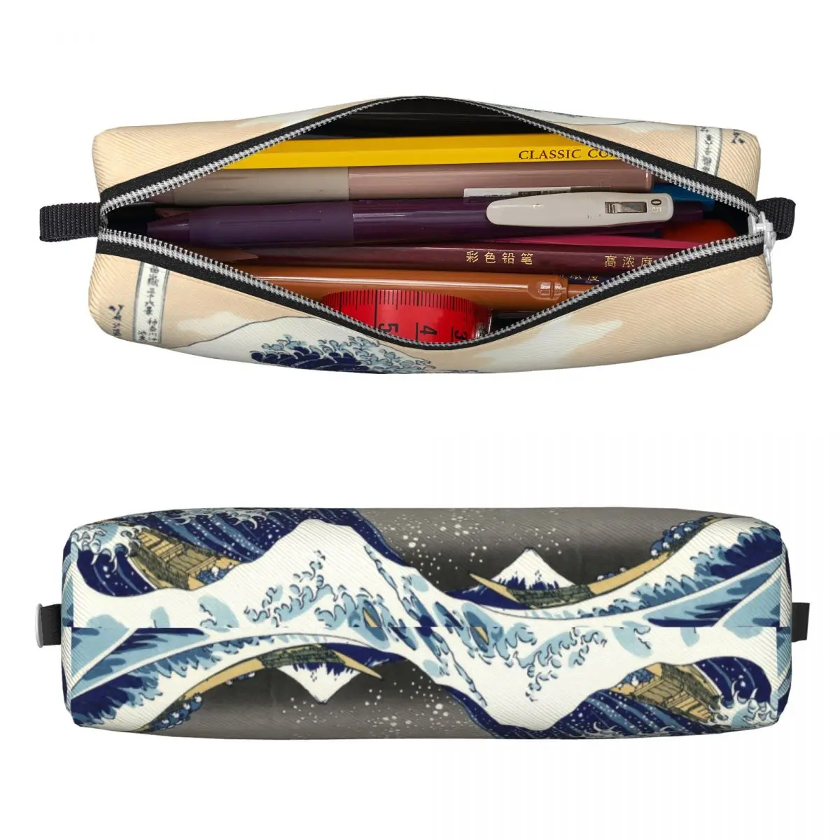 Vintage The Great Wave Off Kanagawa Pencil Cases Mount Pencil Box Pen Holder for Student Bags School Supplies Zipper Stationery