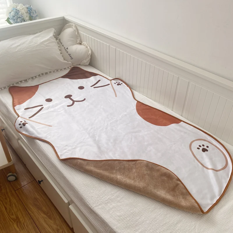 1.5M Cute Brown Cat Flannel Blanket Plush Animals Shape Summer Air Conditioner Sleep Blankets Home Decor for Kids Baby Birthday