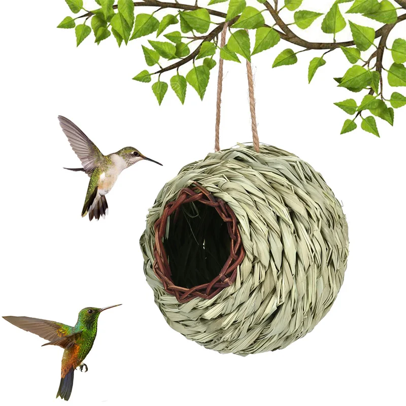 Grass Weaved Artificial Bird Nest Spherical Handmade Suspension Type Gardening Decoration