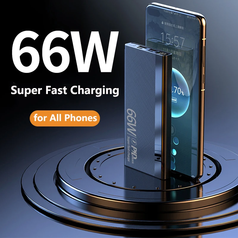 Power Bank 30000mAh with 20W PD 66W Fast Charging Powerbank Portable External Battery Charger For iPhone Huawei Xiaomi Samsung