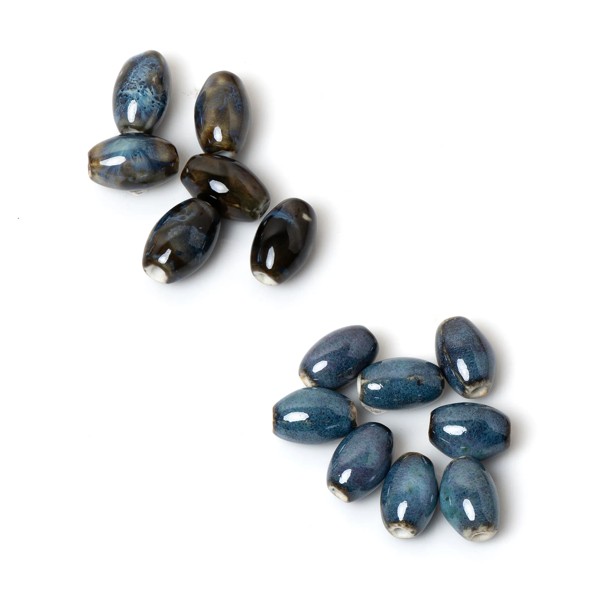 Dunkelblaue glasierte Keramikperlen in Fassform für die Herstellung von DIY-Halsketten, Armbändern und Ohrringen, 21 x 14 mm
