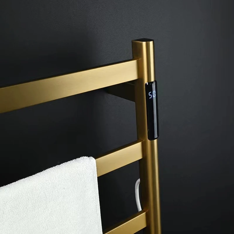 Brushed Gold Electric Towel Rack Stainless Steel Temperature Control Time Smart Home Heated Towel Rack