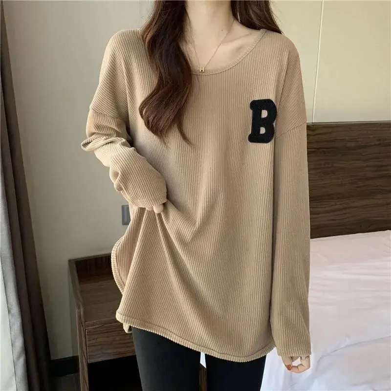 

Fashion Long Sleeve Casual Letter Tee Shirt Female Clothing 2023 Autumn New Loose All-match Solid Color Tops Korean T-Shirt