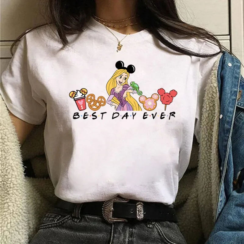 Summer New Princess Moana Cartoon Print Best Day Ever T-shirts Harajuku Casual Women Tees Round Neck Short Sleeve Tops Female 2