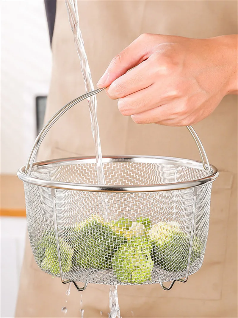 Description Picture 4 of itemPressure Cooker Rice Steamer with Handle Stainless Steel Oil Filter Drain Basket Food Steaming Rack Kitchen Cooking Utensils