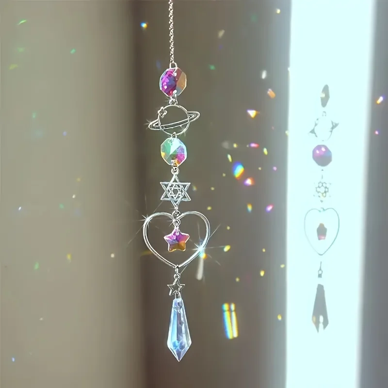 1/3pcs Unique Crystal Moon & Sun Wind Chime with Diamond Prism Pendant-Vibrant Rainbow Dream Catcher for Home and Garden Deco